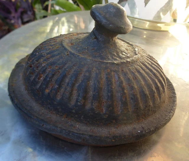 Antique Hand Forged~RUSTIC BLK*LiD Cover ONLY*3 3/4"ID~from 2Qt Gooseneck Kettle