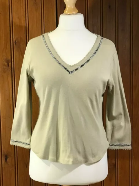 Top donna beige NEXT cotone con scollo ricamato maniche a 3/4 taglia 16