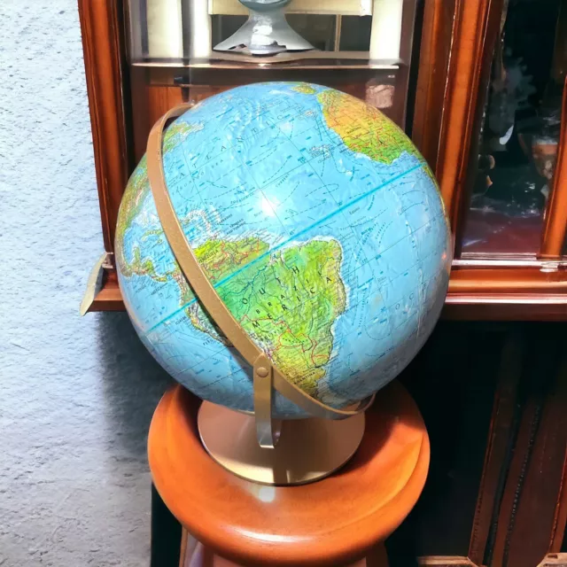 Vintage Replogle Land And Sea Raised Relief Globe 12" Double Axis - USSR 1960s