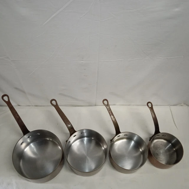 LOT ANCIEN DE 4 Casseroles E.Dehillerin en Cuivre étamé EUR 250,00