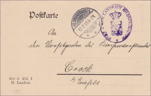 Postkarte Hildburghausen 1912 nach Crock/Eisfeld