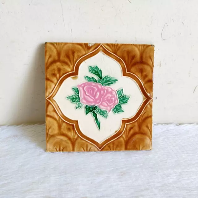 1940 Vintage Beautiful Floral Architecture Furniture Tile Decorative Collectible