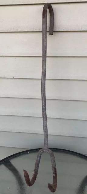 Antique 27" Double Twin Hanging Butchers Meat Hook ~Vintage Wrought Iron