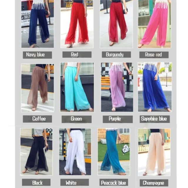 Lady Chiffon Beach Flared Pants Wide Leg Trousers High Waist Maxi Culottes Loose