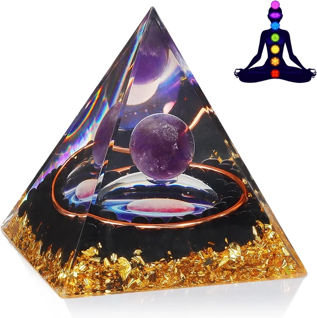 Piramide Di Orgonite 7 Chakra - Ametista, Mandala, Pietra Rossa, Per Meditazione E Energia Positiva, 6cm - Foto 9