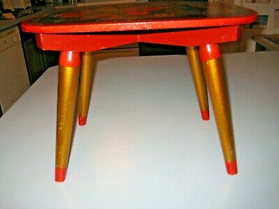 Vintage Mid-Centry Hand Painted Foot Stool Plant Stand W/ Tag Italy? 2