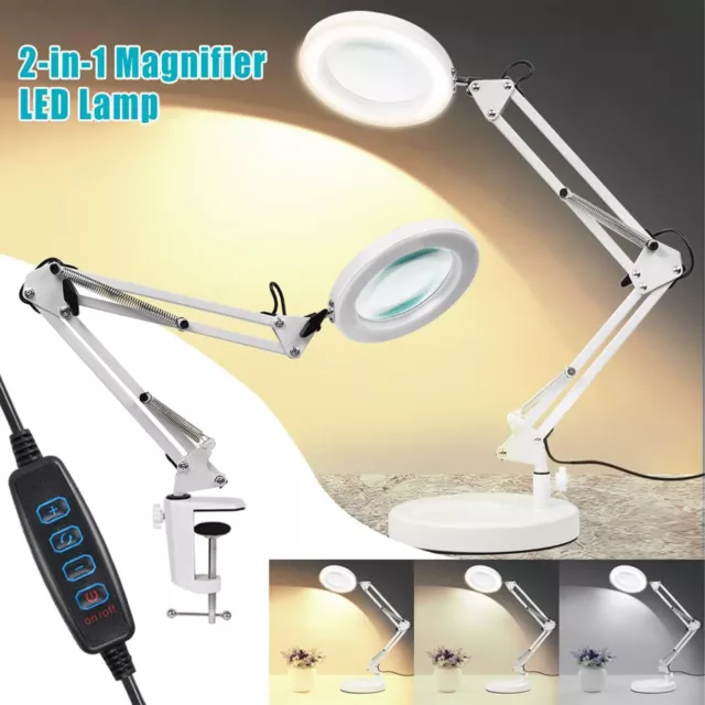 10X Magnifying Glass LED Desk Light Magnifier Lamp Reading Lamp With Base& Clamp
