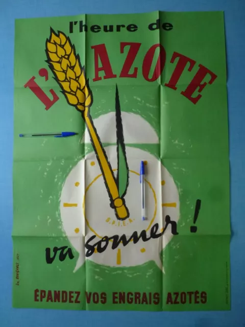 Affiche publicitaire agricole 1957 L'heure de l'azote va sonner ! vintage blé