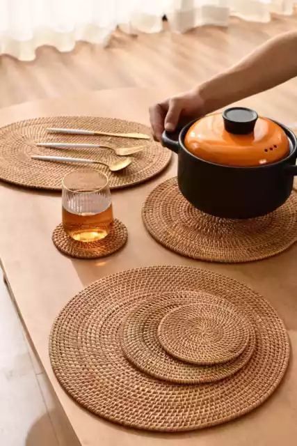 Natural Rattan weaving Placemats Coasters Woven Table Place Mats for Dining