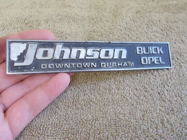 Vtg Dealership Emblem Badge Logo Johnson Buick-Opel Durham Metal