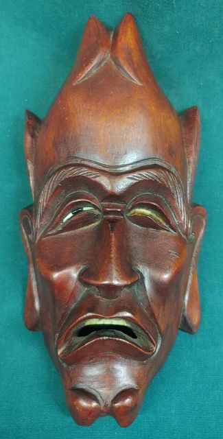 Vintage Hand Carved Wood Asian Chinese Sad Crying Face Wall Mask Wood Carving