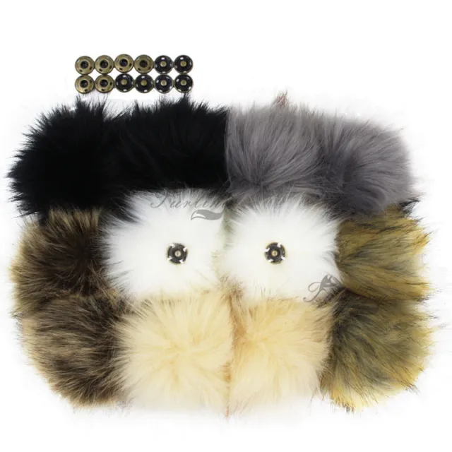 11CM 4.3" Pack of 12 Faux Fox Fur Pompom Ball for Knitted Hat Snap Press Button