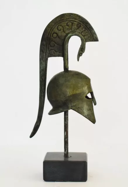 Ancient Greek Athenan Corinthian Helmet - Classic Period - Marble Base - Bronze