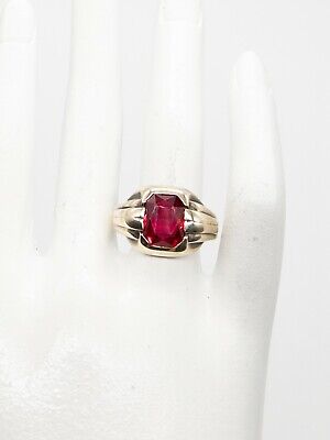 Antique 1930s ART DECO 4ct RUBY 10k Yellow Gold Mens Band Ring