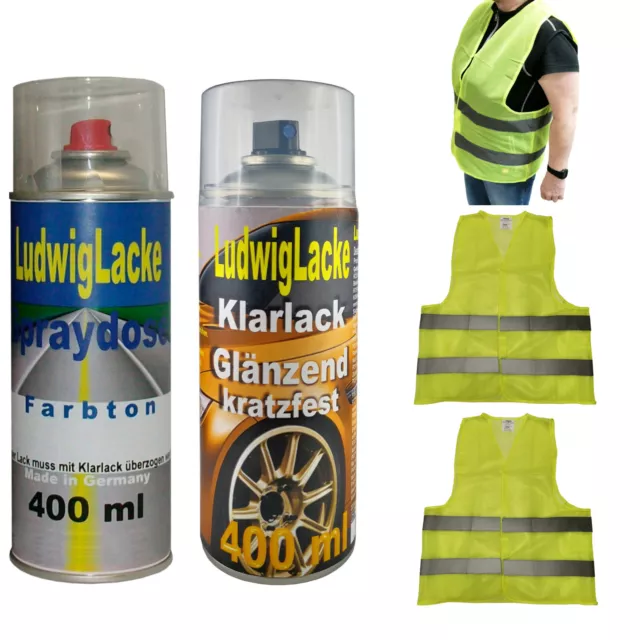 Bronzitbeige 139 Autolack Klarlack je400ml für BMW Spraydosen & 3 Warnwesten