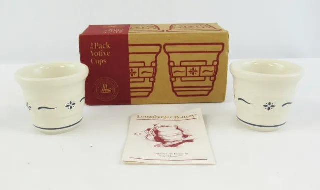 New Longaberger Pottery Woven Traditions Classic Blue 2 Pack Votive Cups