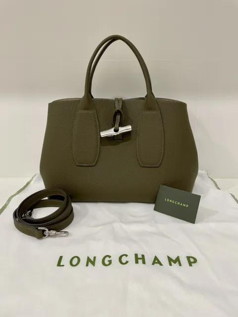 Longchamp Roseau Medium Top Handle Bag - Khaki / Olive Green (100% Authentic)