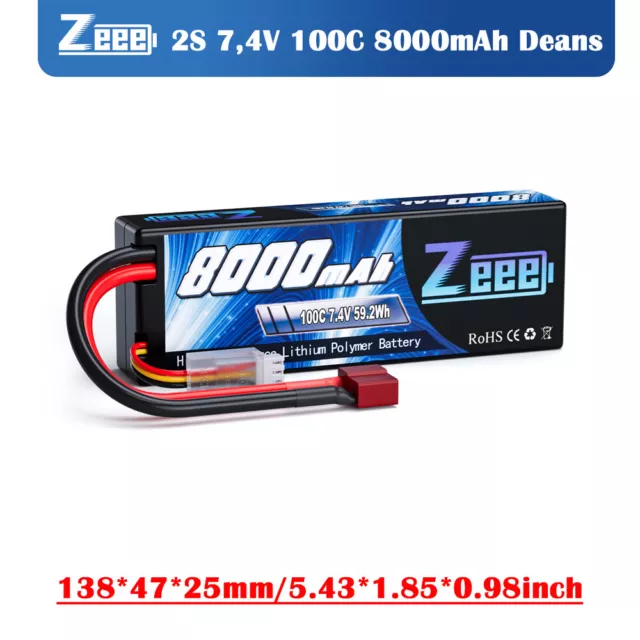 Zeee 7.4V 2S Lipo Battery Deans 8000mAh 100C for RC Car Truggy Truck Airplane