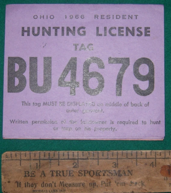 ANTIQUE VINTAGE 1966 Ohio Resident Hunting License Back Tag 8.99