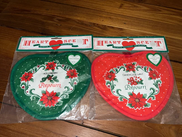 2 Vintage Heart Scents Hollyberry & CANDYCANE Mint Potpourri Pot Holders NIP