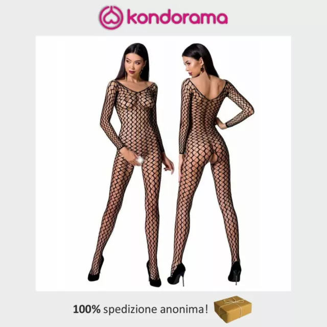 Bodystocking tutina sexy nera da donna aperta sotto elasticizzata a rete larga