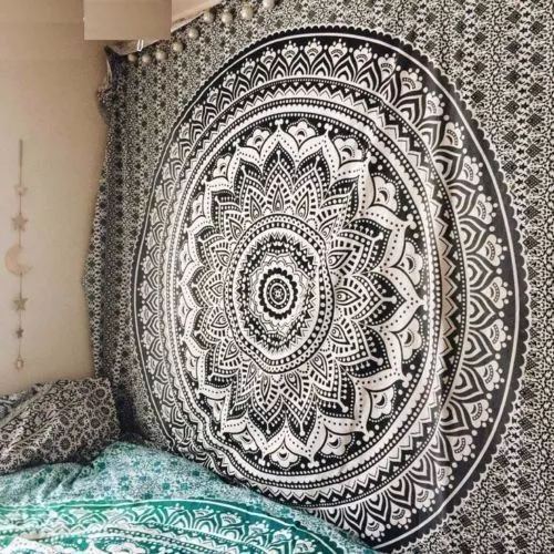 Twin Black Grey Ombre Indian Mandala Tapestry Wall Hanging Dorm Decor Yoga Mat 2