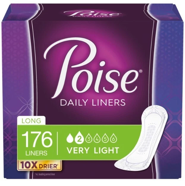 Revestimientos para pantillas de incontinencia diaria Poise, absorción muy ligera, largos, 176 unidades