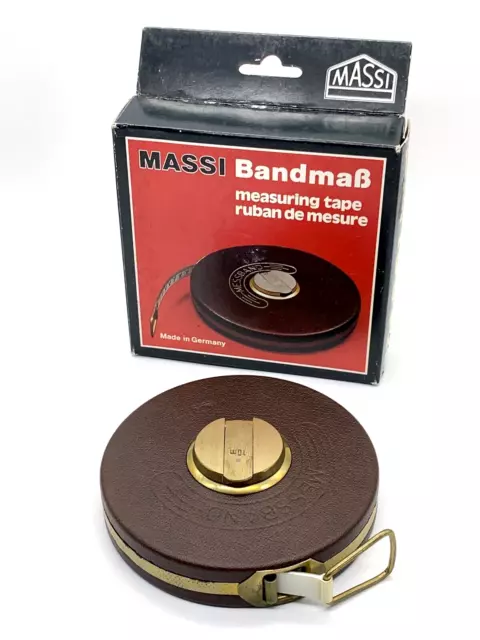 NOS Vintage Massi Messband Measuring Tape Fiberglass German Brown Leather 10 m