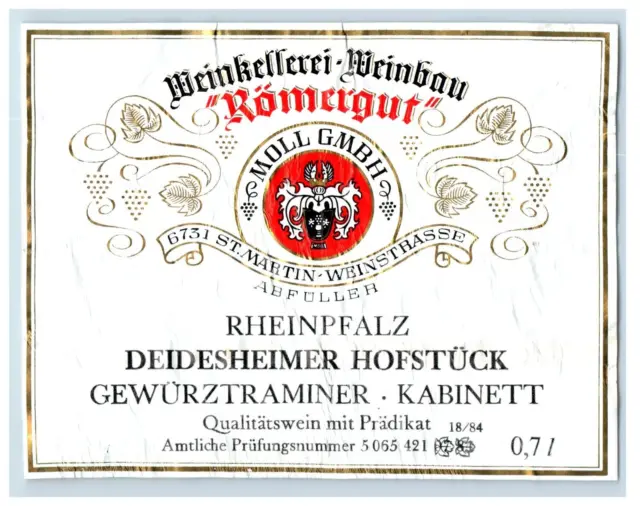 1970's-80's Weinkellerei Weinbau German Wine Label Original S43E