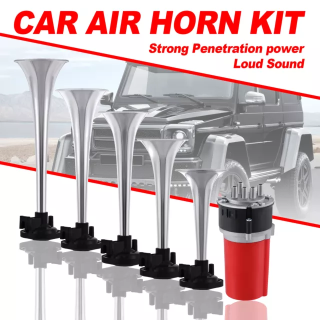 12V Voiture 5 Trompes Klaxon Avertisseur Pneumatique Air Horn 125DB