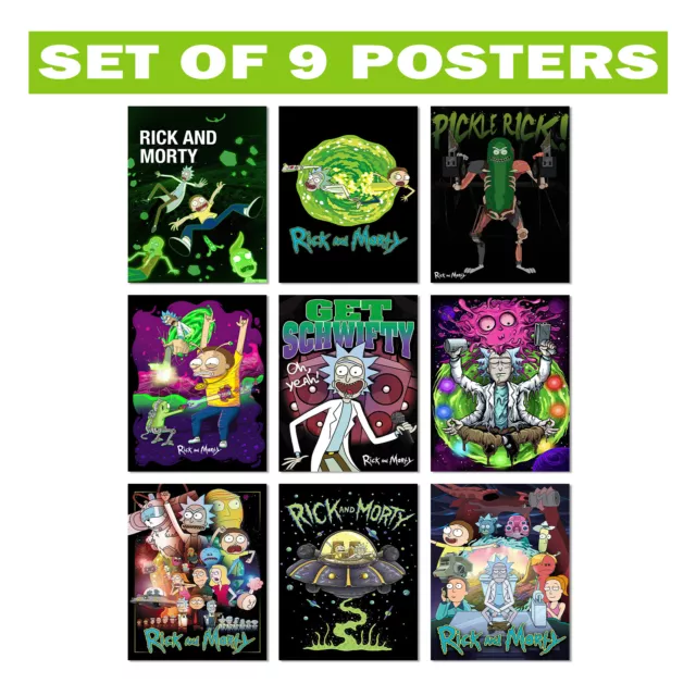 Set Of 9 Colorful Wall Art Rick And Morty Posters - Bedroom Decor For Kids