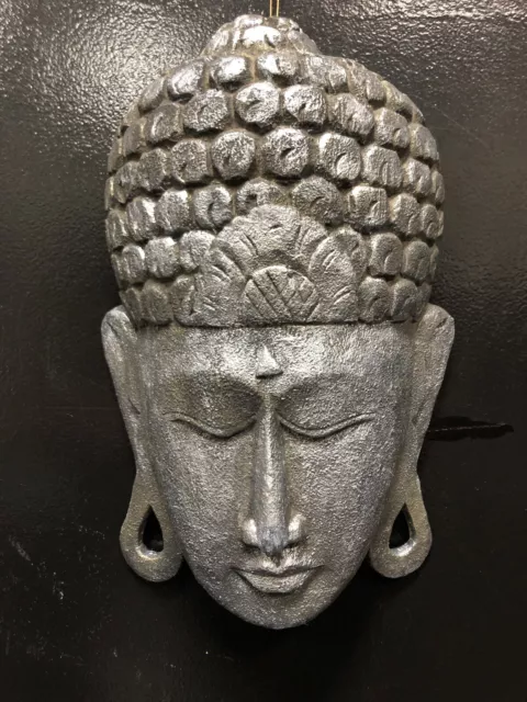 Vintage Buddha Mask Hand Carved Indonesian Wall Hanging