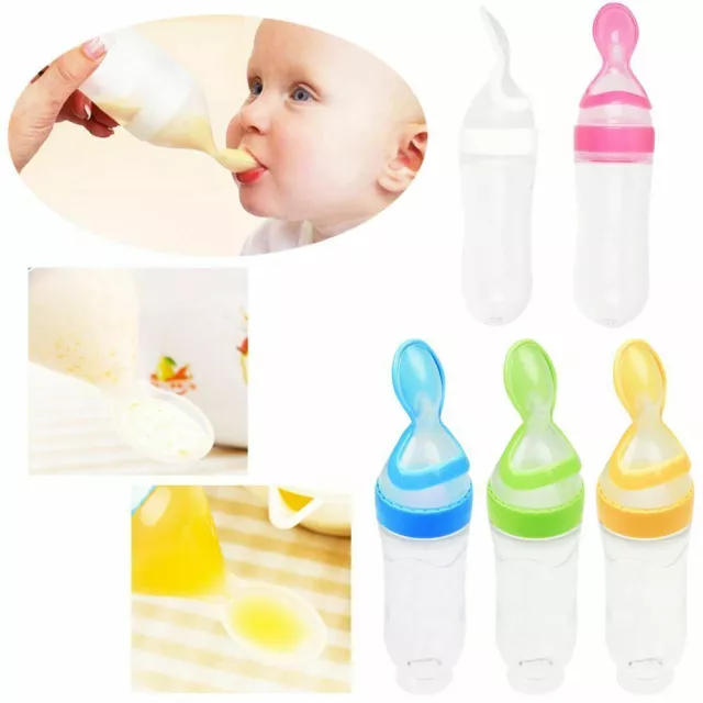 Squeeze 90ML Safety Feeding Bottle With Spoon Food Rice Feeder Milk Bottle