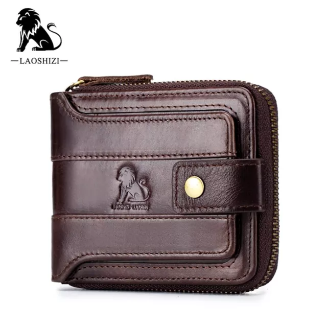 Mens Wallet with Zipper Genuine Leather Purse RFID Blocking Bifold Coin Pocket