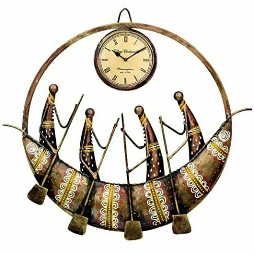 Métal Vintage Rond Navire Antique Horloge Murale Avec Modèle Sculpture17x2x17 CM