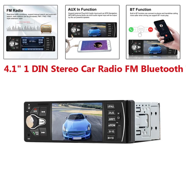 4.1" 1 DIN Stereo Car Radio FM Bluetooth Touch Screen MP5 Player Remote Control