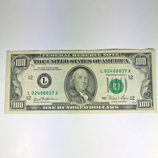 1981 Series $100 One Hundred Dollar Bill San Francisco Vintage L02488837A