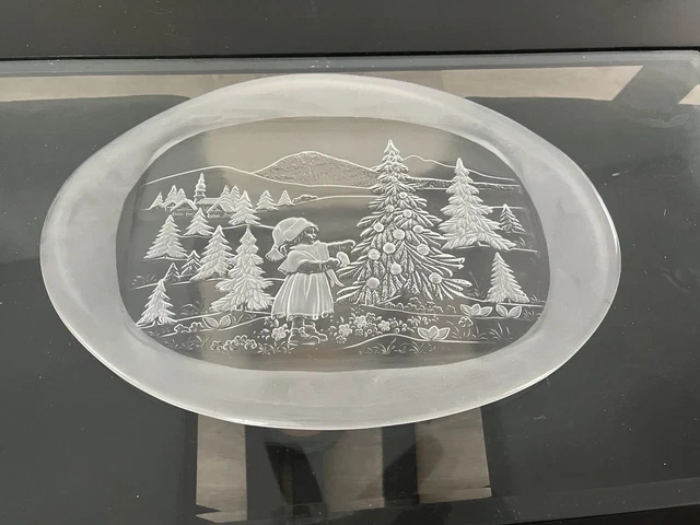 MIKASA Oval Canape Tray CHRISTMAS STORY In BOX GERMANY 15 3/4 Crystal Glass