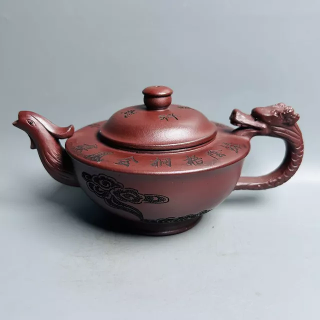 Chinese Yixing Purple Clay Teapot Zisha Ceramic Carving Dragon Phoenix Teaware