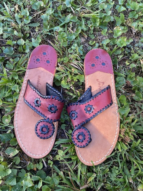 Jack Rogers Navajo Red Black Leopard  Flat Thong Sandals Size 6
