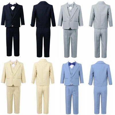 Toddler Boys' 5 Piece Slim Fit Formal Dress Suit Set with Vest Shirt and Bow Tie