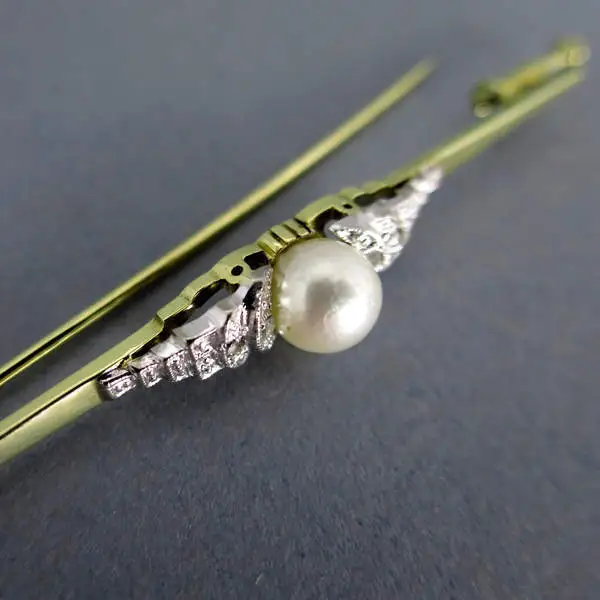 Art Deco Stabbrosche mit Perle und Diamanten 3