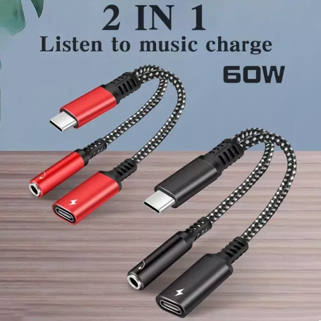 2-in-1 Type-C USB C to 3.5mm AUX Audio Headphone Jack Adapter Charger Cable NEW 2