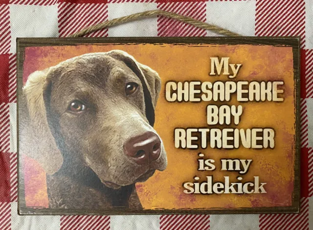 Dog Chesapeake Bay Retriever Sign “…is My Side Kick.” 10” X 5” Twine Hanger