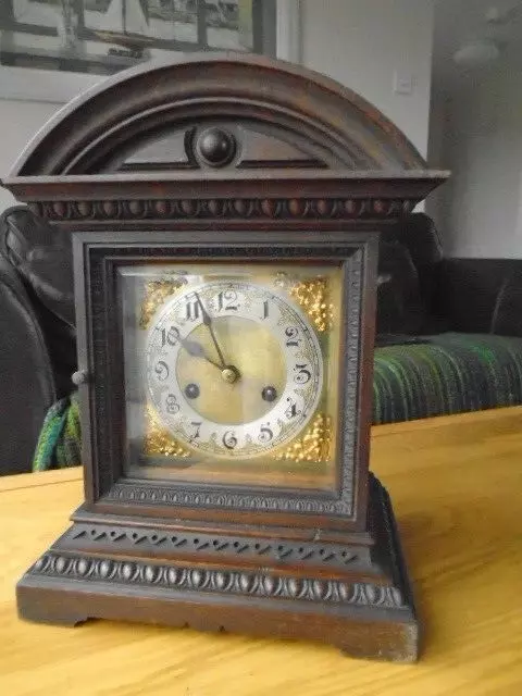 Antique Mantel Clock in oak case by Hamburg American Clock Company HAC in GWO