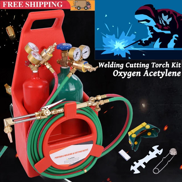 Tote Oxygen Acetylene Welding Brazing Cutting Torch Kit w/ Cylinder Holder Rack