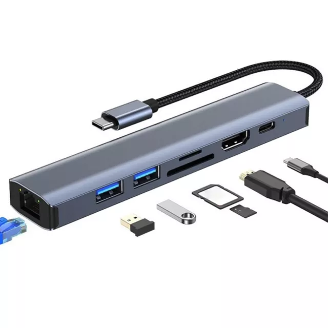 Q18C 7in1 Adaptateur Usb-C À Moyeu USB 3.0 + Avec Pd + HDMI + SD + MICROSD+ RJ45