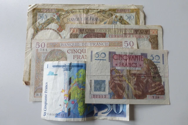 FRANCE - Lot 5 billets de 50 Francs