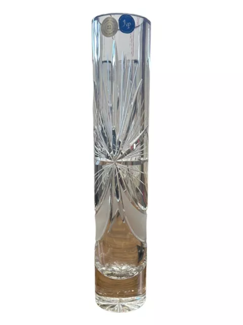 Vintage Bohemian Czech Glass Hand Cut Bud Vase Pinwheel 24% Lead Crystal 12”