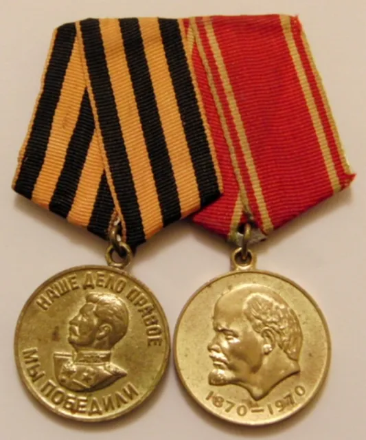 Original USSR Soviet Russian Medal Set of Two VoG & Labour on Single Bar